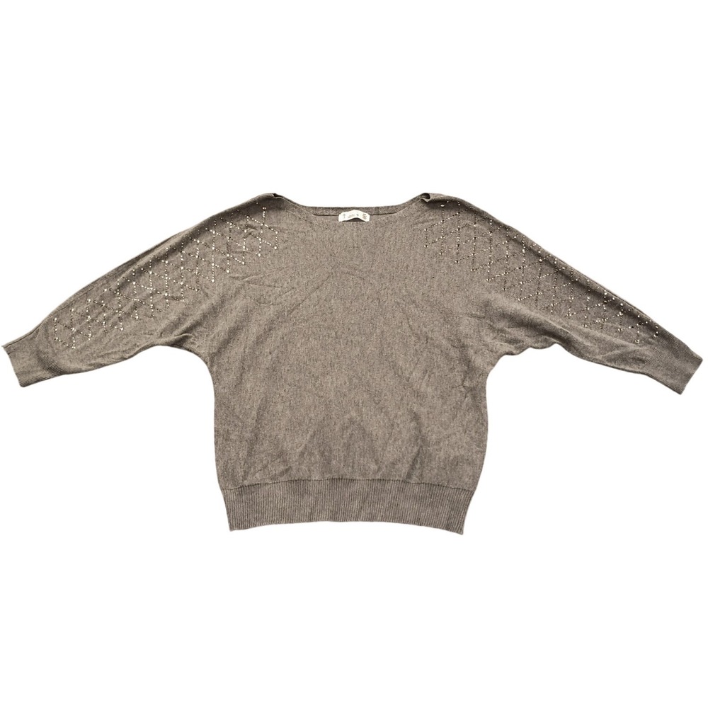 89th & Madison Sweater Womens Medium Gray Embellished Batwing Long Sleeve Winter